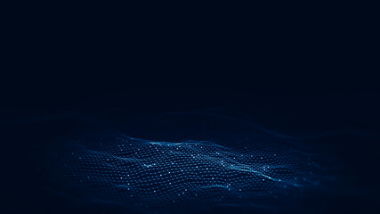 Abstract Digital Wave Particles Background. Abstract Waving Particle Technology Background Design with wave moving dots and lines flow particles. Big data connection, Technology digital background.