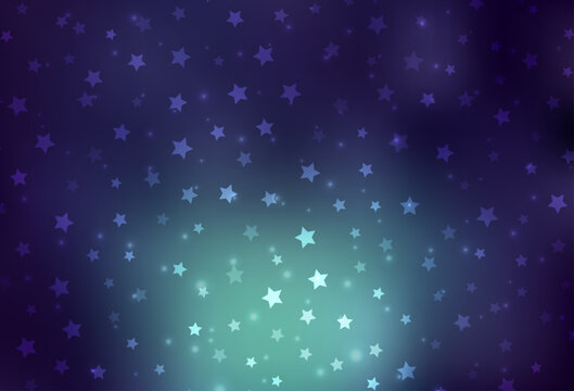 Dark Blue, Green vector layout with bright snowflakes, stars.