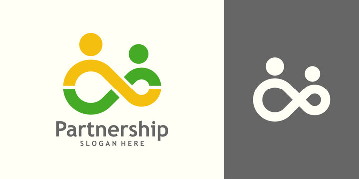 Two People logo design. Concept of Teamwork and Great work with infinite design vector illustration