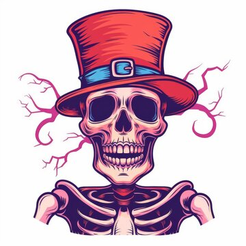 recommend clip art: a Skeleton with Top Hat, Halloween skeleton, simple hand drawn outline vector, bold monoline, isolated on white background