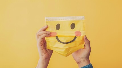 Smiling Face Mask on Yellow Background