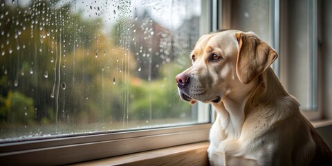 Golden Retriever Looking Out Rainy Window, Dog, Rain, Window, Labrador Retriever