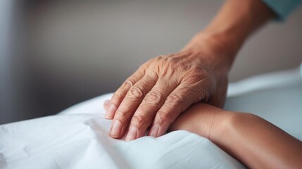 Patient holding a family member's hand, chemotherapy session, support and strength