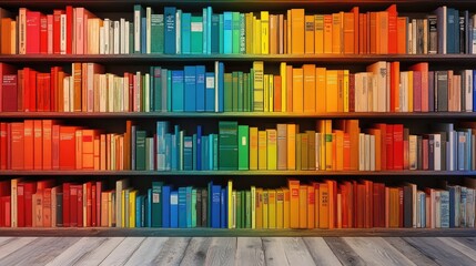 Fototapeta premium Colorful Bookshelf Background With Wooden Floor and Vibrant Design in a Cozy Reading Space
