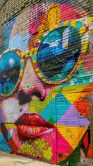Fototapeta premium Street Art Mural of a Woman Wearing Sunglasses
