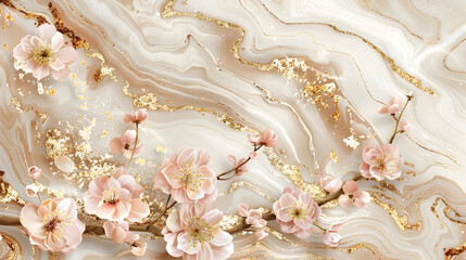 Gold marble luxury background texture design with pink flowers for wedding invitation card, cover, packaging , fashion vector template