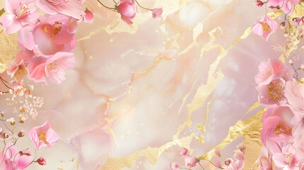 Gold marble luxury background texture design with pink flowers for wedding invitation card, cover, packaging , fashion vector template