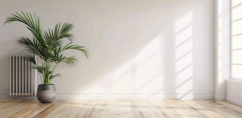 Modern Minimalist Interior Design Featuring a Bright White Wall and Indoor Plant