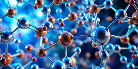 Molecular Structure, 3D rendering, abstract background, metal spheres, chemistry, science , technology