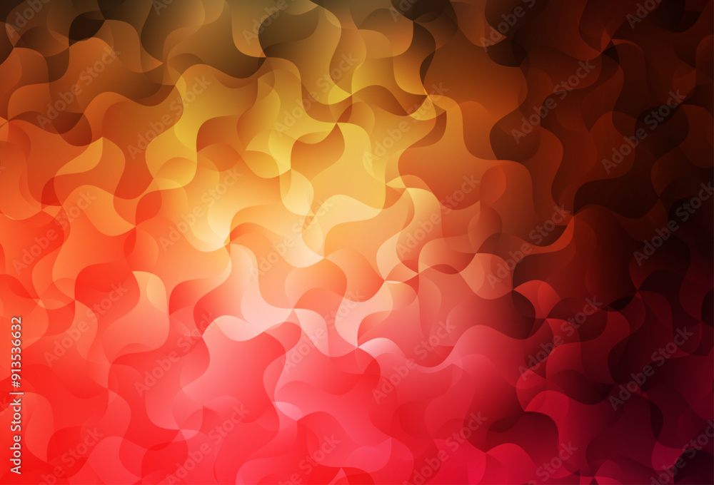 Poster dark red, yellow vector pattern with bent lines.