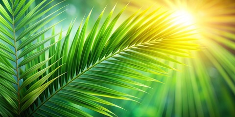 Obraz premium Palm Leaf in Sunlit Forest, Nature, Tropical, Green, Sunshine