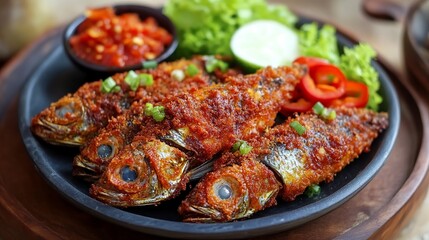 Deep-fried salted mackerel fish, also known as ikan peda goreng