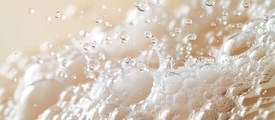 Fototapeta premium Close-Up of Soap Bubbles with Water Droplets in Soft Light Creating a Dreamy and Clean Aesthetic