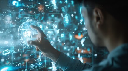 Man Interacting with Holographic Interface