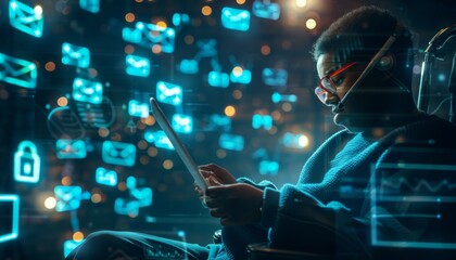 Obraz premium Cybersecurity Professional Working on a Tablet