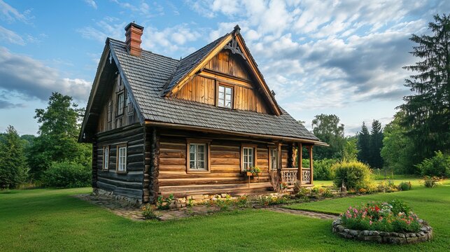 Subcarpathian Voivodeship, Poland: A traditional wooden house in the Subcarpathian region.