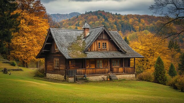 Subcarpathian Voivodeship, Poland: A traditional wooden house in the Subcarpathian region.