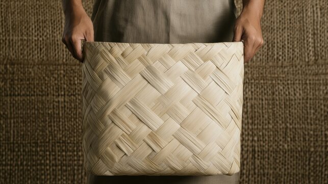 A large woven basket from pandanus leaves, used for laundry--style raw