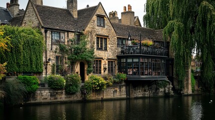 Obraz premium A traditional stone riverside pub in Cambridge, England.