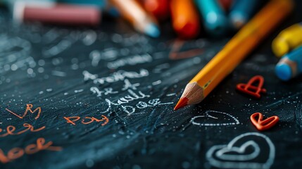 A motivational quote written on a chalkboard, with colorful doodles surrounding it,