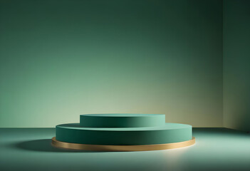 Obraz premium Emerald green product display stand There is a gold border at the bottom. Set on a green gradian background