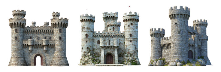 Medieval castles set isolated on transparent background