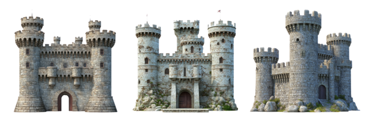 Medieval castles set isolated on transparent background