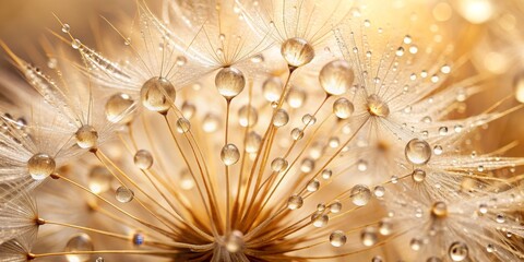 Golden Dewdrops on Dandelion, dandelion , dewdrop , macro , nature