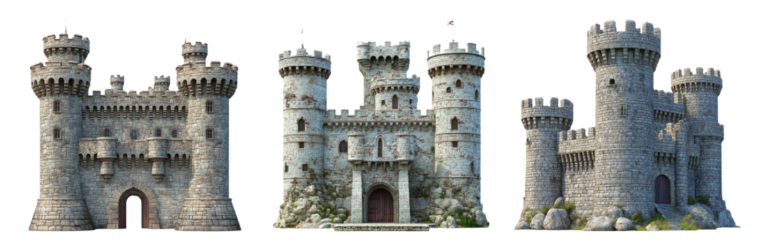 Medieval castles set isolated on transparent background
