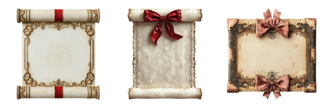 Antique scrolls set isolated on transparent background