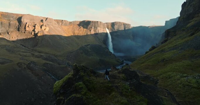 Fossardalur Valley With Haifoss Waterfall Backdrop