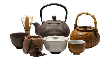 Elegant Japanese Tea Ceremony Utensils: Teapot, Tea Bowl, Bamboo Whisk, Tea Caddy