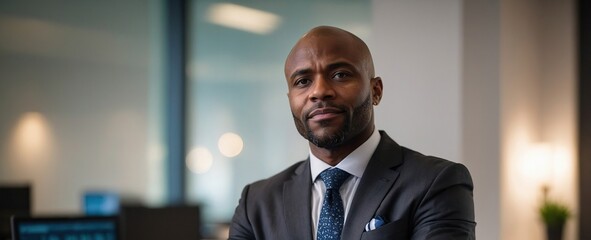 Fototapeta premium Corporate, portrait and black man with arms crossed in office for legal advice, professional and experience. Career, male lawyer or immigration attorney with confidence for job, work and law firm