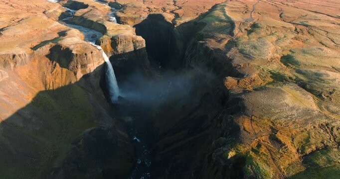 Drone's Perspective Of Haifoss Waterfall