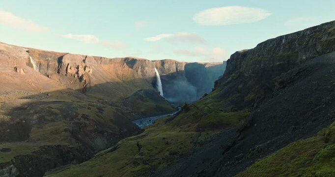 Breathtaking Haifoss Waterfall And Valley Landscape