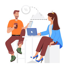 Business discussion between two characters, flat illustration 

