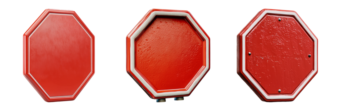 Red octagon signs isolated on transparent background - Powered by Adobe