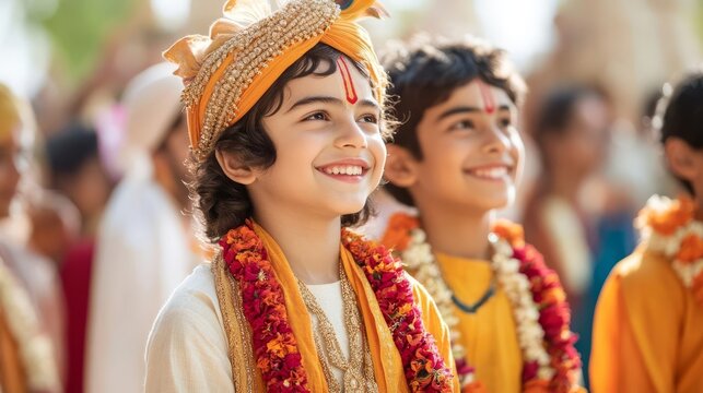 A touching reunion of Krishna and his childhood friend Sudama, in a grand palace setting