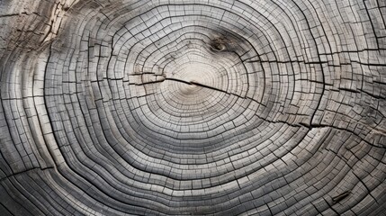 Fototapeta premium Close-up of the natural warm gray texture of a cut tree trunk with distinct growth rings and wood fibers