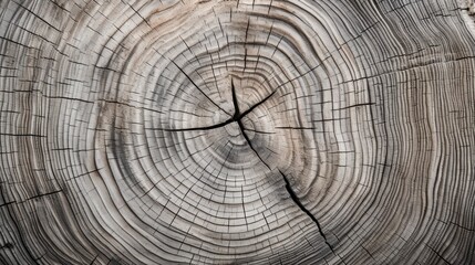 Fototapeta premium Close-up of the natural warm gray texture of a cut tree trunk with distinct growth rings and wood fibers