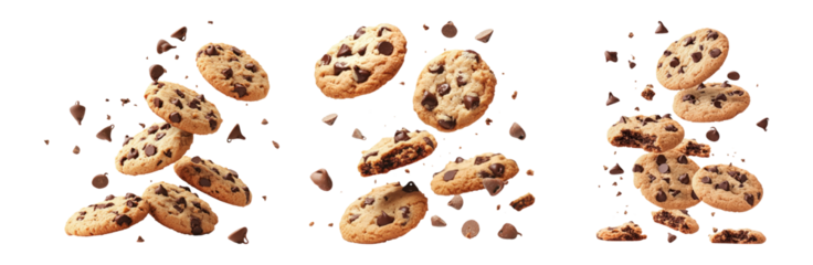 Chocolate chip cookies isolated on transparent background