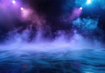 Illuminated Stage With Smoke and Spotlights During Nighttime Event