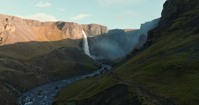 Serene Haifoss Waterfall Flowing Through Canyon