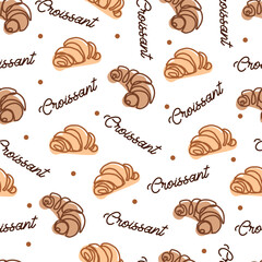 Delicious Breakfast Croissant Bliss Vector Pattern. Perfect for enhancing kitchen decor, creating stylish bakery packaging, or textile designs for food enthusiasts.