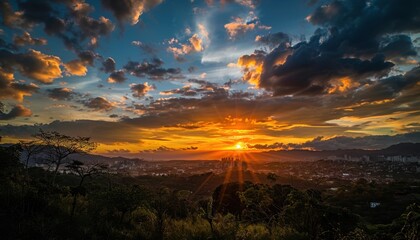 Stunning Sunset Over Urban Skyline Highlighting Buildings and Nature in Brazil