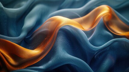 Obraz premium Abstract Close-Up of Flowing Blue and Orange Silk Fabric with Soft Waves and Textures