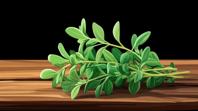 Vibrant thyme and oregano herbs rest on a rustic wooden table, showcasing a delightful combination of flavors.