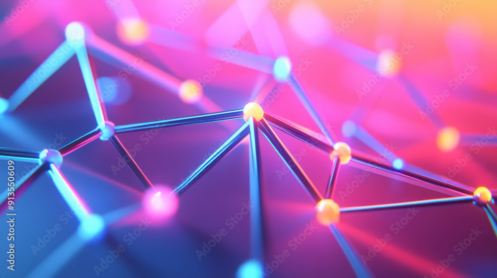Poster experience a vibrant digital landscape filled with glowing particles and a network of interconnected