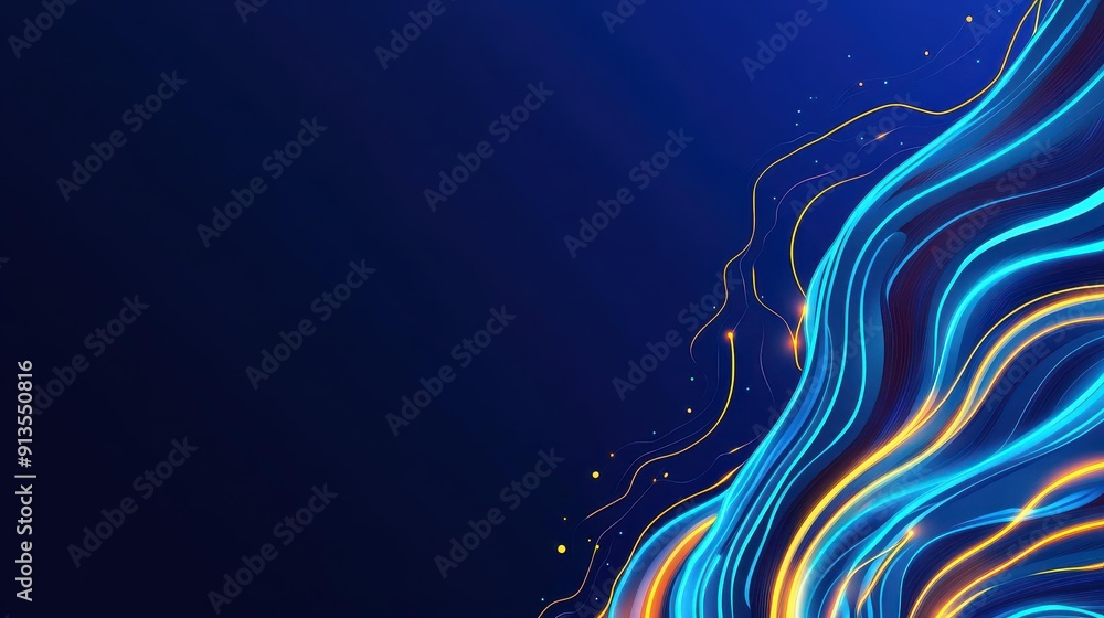 Poster explore vibrant, glowing abstract tech visuals with interconnected data streams in a modern cartoons
