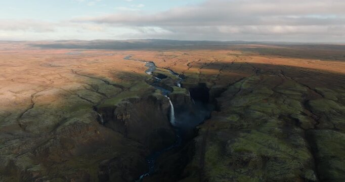 Aerial View Of Fossardalur Valley Rugged Terrain And Waterfalls